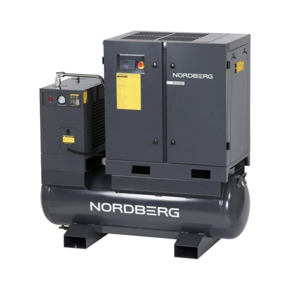 Компрессор винтовой NORDBERG 11 кВт, 10 бар, 1550 л/мин, ресивер 410 л, с частотным преобразователем, осушитель NCF15RD
