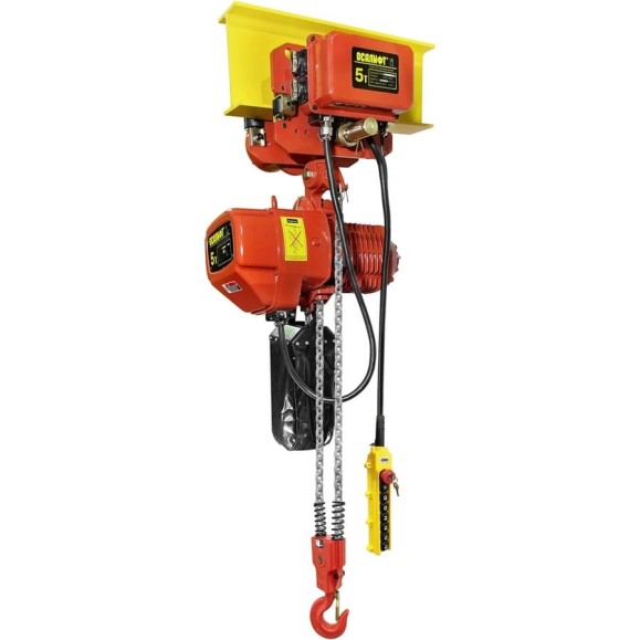 Цепная передвижная электрическая таль OCALIFT 05-02S г/п 5 тонн, высота 4.5 м, на балку 100-178мм, 380в OCA0502ST45m