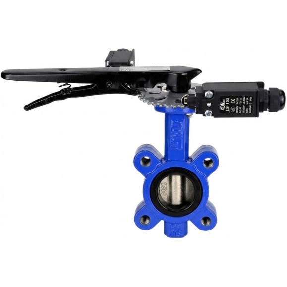 Затвор дисковый DN.ru QT450-QT450-NBR-2W-Fb-H Ду150 Ру16 с рукояткой и двумя концевыми датчиками LS-103-41NM2-250 D050-89617