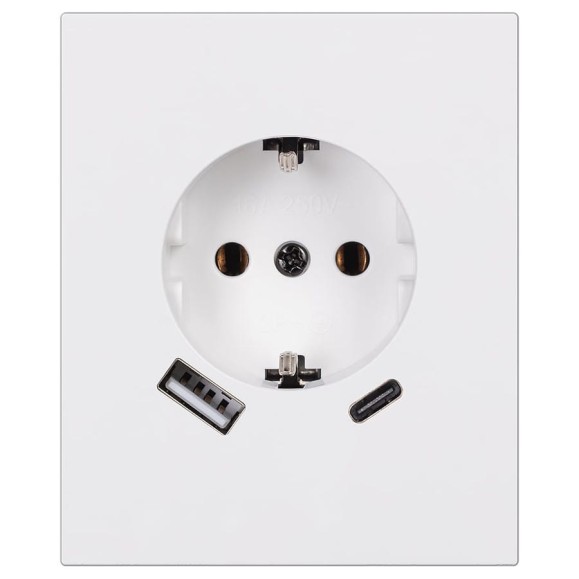 Розетка одноместная SMARTBUY с заземлением USB+Type-C модульная 16А белая Альтаир SBE-m11w-16-S1-USB