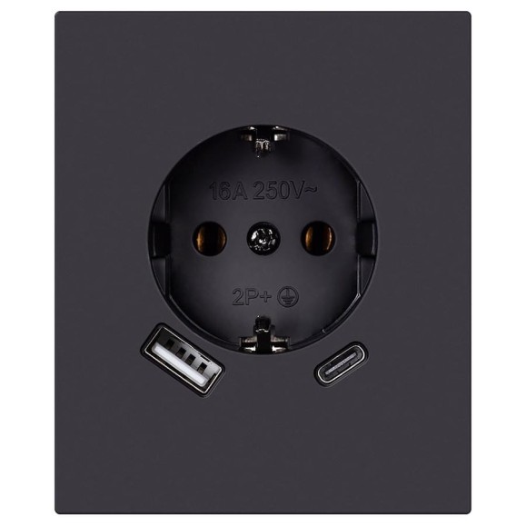 Розетка одноместная SMARTBUY с заземлением USB+Type-C модульная 16А черная Альтаир SBE-m11b-16-S1-USB
