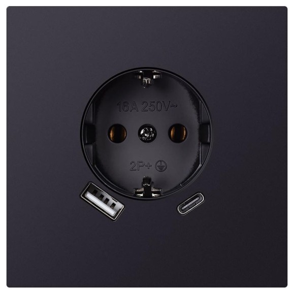 Розетка одноместная SMARTBUY с заземлением USB+Type-C независимая 16А черная акрил Альтаир SBE-i11ba-16-S1-USB