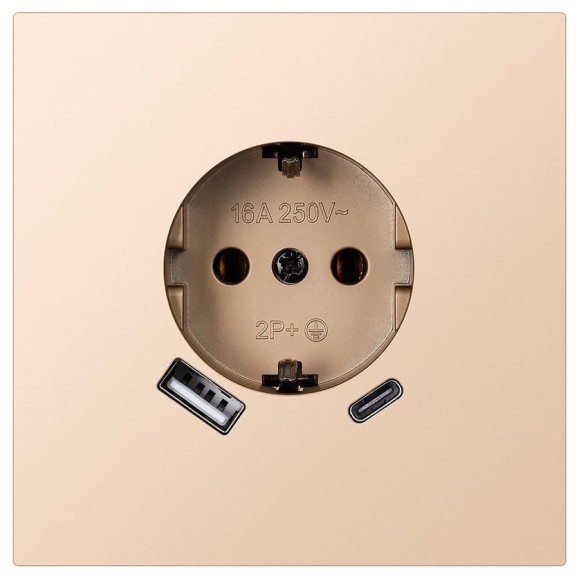 Розетка одноместная SMARTBUY с заземлением USB+Type-C независимая 16А шампань акрил Альтаир SBE-i11ia-16-S1-USB