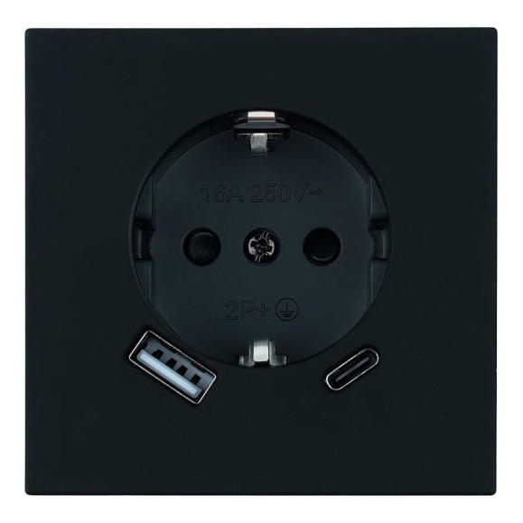 Розетка 1-местная STEKKER RST16-3119-05 с заземлением и защитными шторками, 16А, USB Type C, механизм 50452
