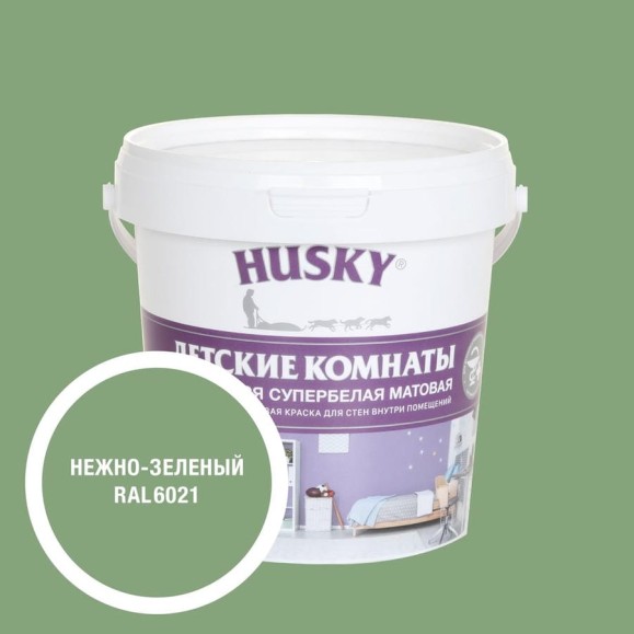 Краска для детских комнат HUSKY нежно-зеленая 0,9л 35198 Краска для детских комнат HUSKY нежно-зеленая 0,9л 35198