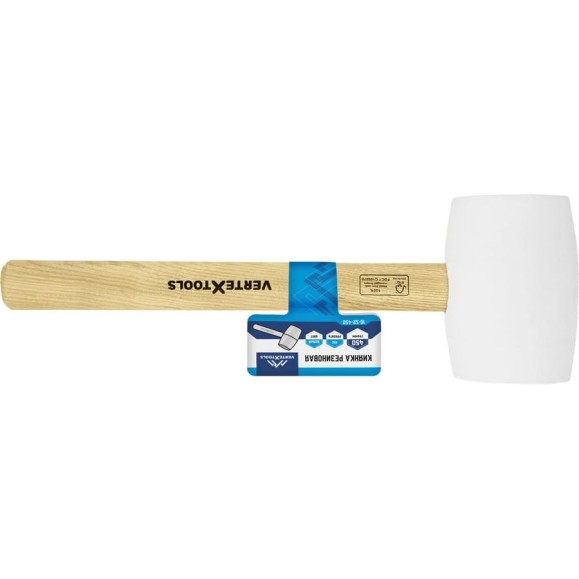 Киянка резиновая vertextools 450 г. белая резина, деревянная ручка FSC 10-52-450