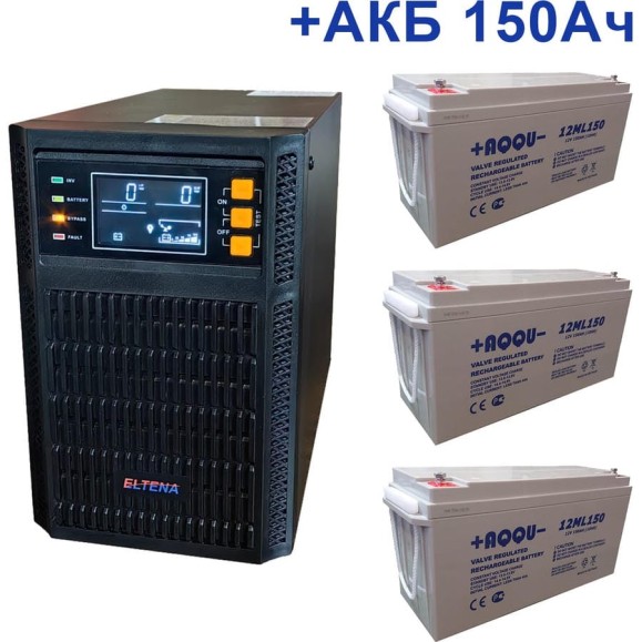 Комплект ИБП ELTENA Monolith B 1000LT (1000Вт) + 3шт. АКБ AQQU 12ML150 (12В, 150Ач) MB1000LT/12ML150