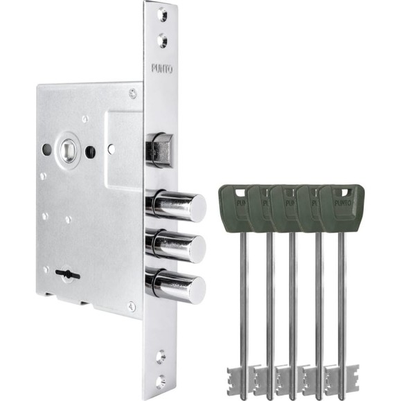 Замок врезной сувальдный Punto MDV30/S-65.77 CP хром (длинный ключ) тех.уп. 60611