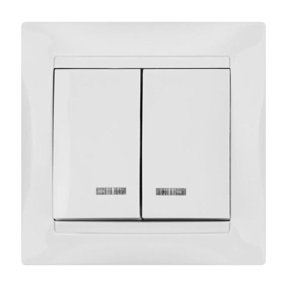 Двухклавишный выключатель TDM ELECTRIC с подсветкой, белый Лама SQ1815-0005 Двухклавишный выключатель TDM ELECTRIC с подсветкой, белый Лама SQ1815-0005
