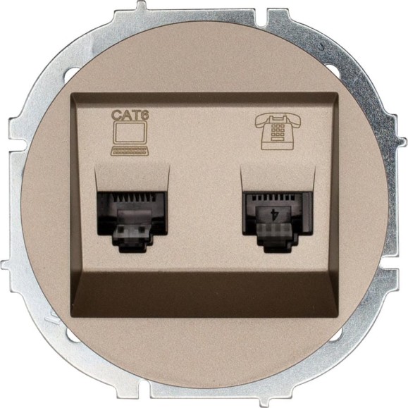 Розетка компьютер+телефон с модулем Cat 6 Lezard OSEN титан 743-3788-144