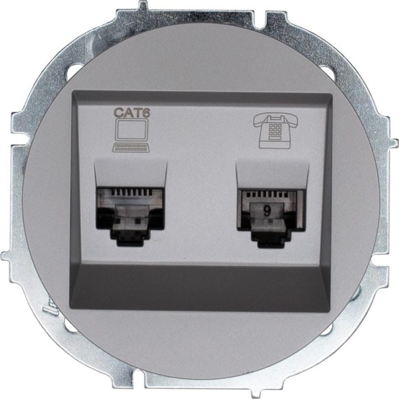 Розетка компьютер+телефон с модулем Cat 6 Lezard OSEN серый матовый 743-7488-144