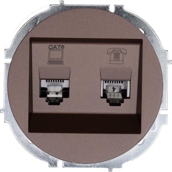 Розетка компьютер+телефон с модулем Cat 6 Lezard OSEN шоколад 743-7388-144