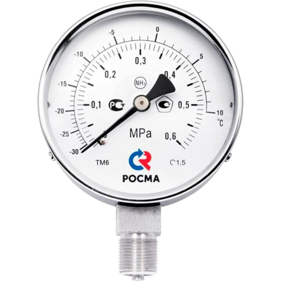 Манометр РОСМА ТМ-611Р.00 NH3 (0-4МПа)/(-30-+70C) М20х1.5 1.5 аммиачный 150мм, радиальный, двойная шкала D070-08009 Манометр РОСМА ТМ-611Р.00 NH3 (0-4МПа)/(-30-+70C) М20х1.5 1.5 аммиачный 150мм, радиальный, двойная шкала D070-08009