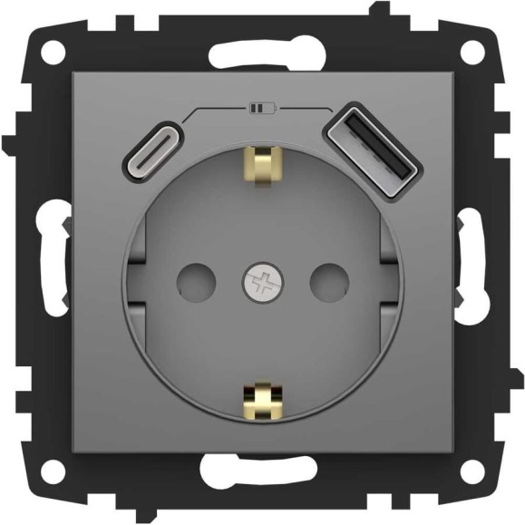 Розетка Type C+USB ELBI Zena Vega дымчатый, с заземление, зарядка, 5V, 2400 mA 609-011100-334 Розетка Type C+USB ELBI Zena Vega дымчатый, с заземление, зарядка, 5V, 2400 mA 609-011100-334
