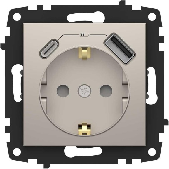 Розетка Type C+USB ELBI Zena Vega титан, с заземлением, зарядка, 5V, 2400 mA 609-011400-334 Розетка Type C+USB ELBI Zena Vega титан, с заземлением, зарядка, 5V, 2400 mA 609-011400-334