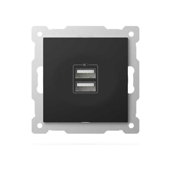 Розетка USB двойная ELBI Zena Vega черный матовый, 5V, 2.1A M+K 609-014800-143