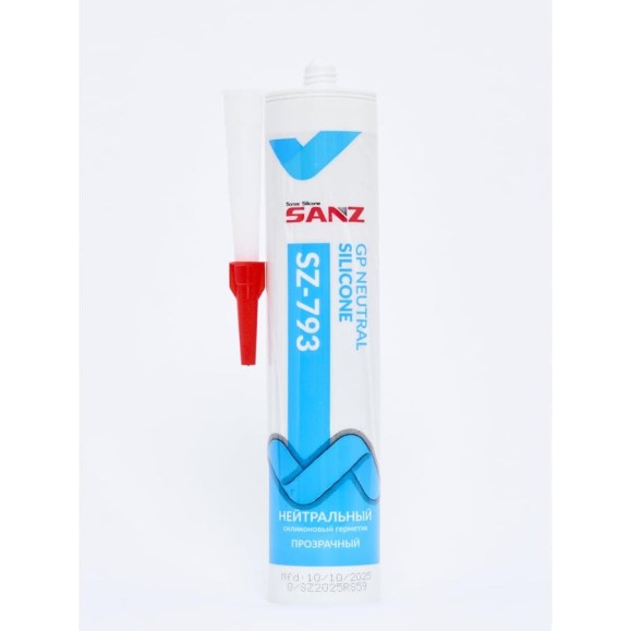 Нейтральный силиконовый герметик SANZ SZ-793 прозрачный, 280 мл. 793-7356-C