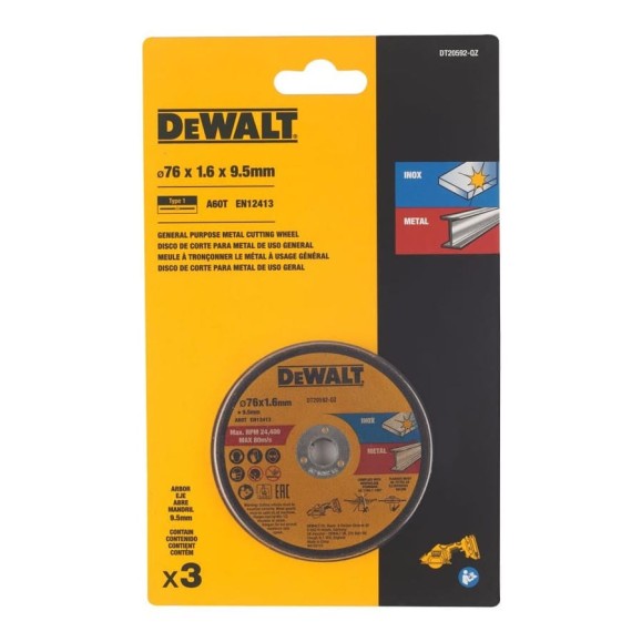 Отрезной диск Dewalt по металлу, 76x10 мм, 3 шт., DT20592 DT20592-QZ Отрезной диск Dewalt по металлу, 76x10 мм, 3 шт., DT20592 DT20592-QZ