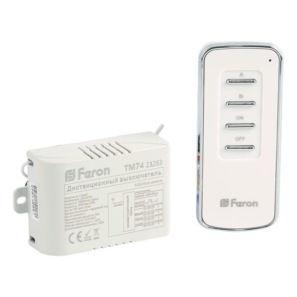 Дистанционный выключатель FERON TM74 230V 1000W 4-х канальный 30м с пультом управления, белый 23263 Дистанционный выключатель FERON TM74 230V 1000W 4-х канальный 30м с пультом управления, белый 23263