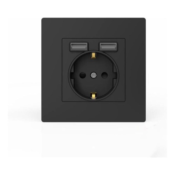 Механизм 1-местной розетки TOKOV ELECTRIC СП Pixel IP20 с заземлением, с 2-мя зарядными устройстваит USB тип A+A, карбон TKE-PX-R1U2A-C14