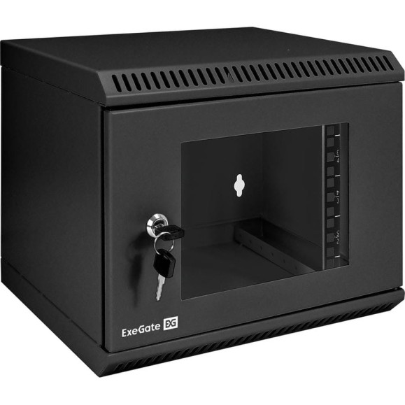 Шкаф телекоммуникационный ExeGate 10 настенный 6U EC-WM-6U.280.G.BLACK 10”, 6U, 350x280x287mm ШхГхВ, передняя дверь закаленное стекло, пыле- и влагозащита 298624