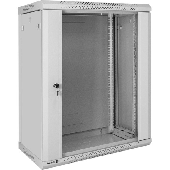 Шкаф телекоммуникационный ExeGate 19 настенный 15U EC-WM-15U.450.G.GREY 19”, 15U, 600x450x769mm ШхГхВ , передняя дверь закаленное стекло, съемные боковые па 300255