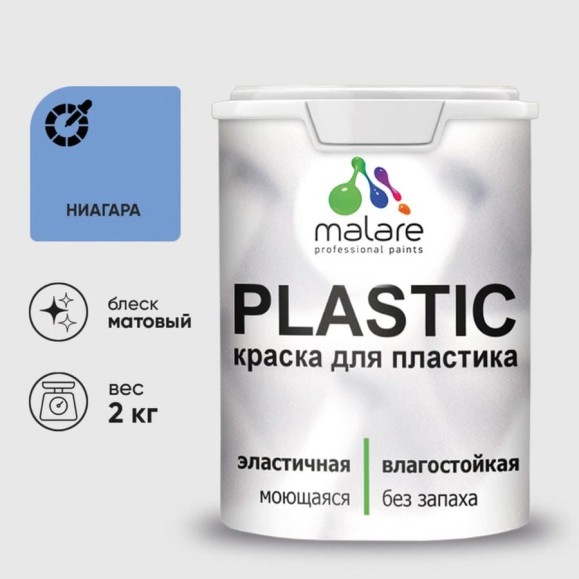 Акриловая краска MALARE для пластика Plastic для ПВХ, для подоконников и откосов, без запаха, матовая, ниагара, 2 кг КПЛСТАНИАМ0200