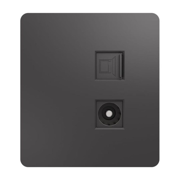 Механизм розетки KRANZ ROUND RJ45 категория 6 + TV титан KR-78-0722-2 Механизм розетки KRANZ ROUND RJ45 категория 6 + TV титан KR-78-0722-2