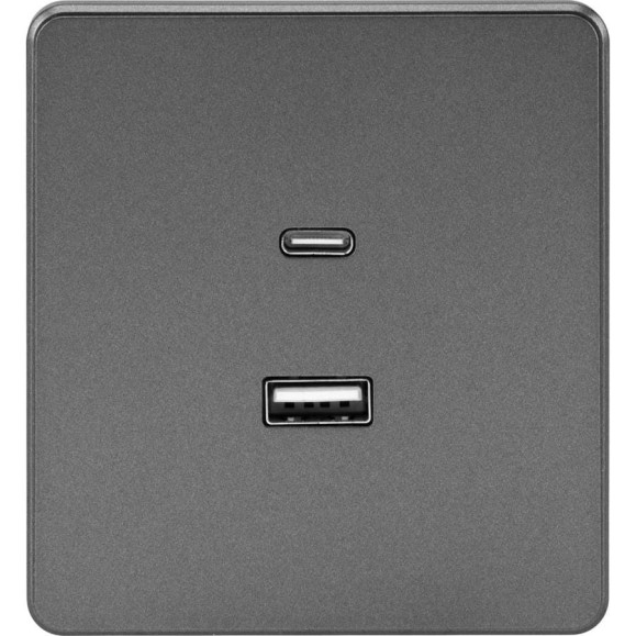 Механизм розетки KRANZ ROUND USB-A+Type-C 3А с функцией быстрой зарядки титан KR-78-0734-2 Механизм розетки KRANZ ROUND USB-A+Type-C 3А с функцией быстрой зарядки титан KR-78-0734-2