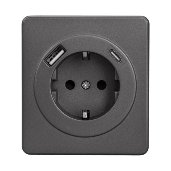 Механизм розетки KRANZ ROUND 1-м с/з, с защитными шторками 16А USB A+C 5В/3А титан KR-78-0704-2