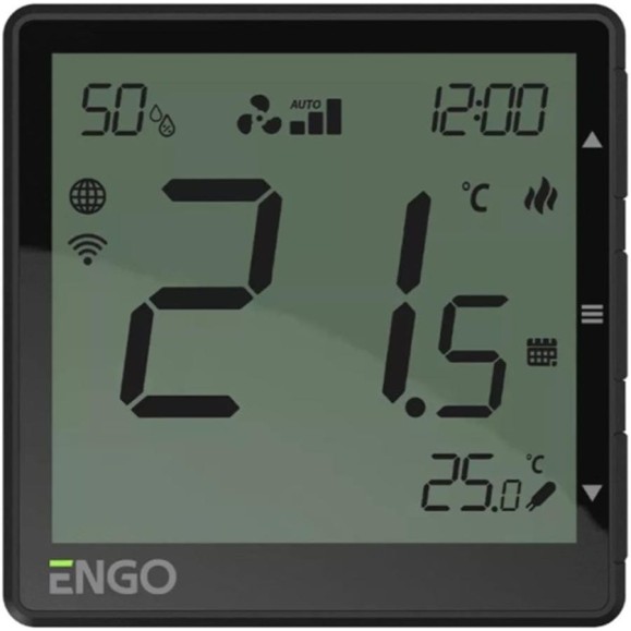 Универсальный терморегулятор ENGO controls черный, с модулем Zigbee, с питанием 230, со встроенным датчиком влажности EONE230B