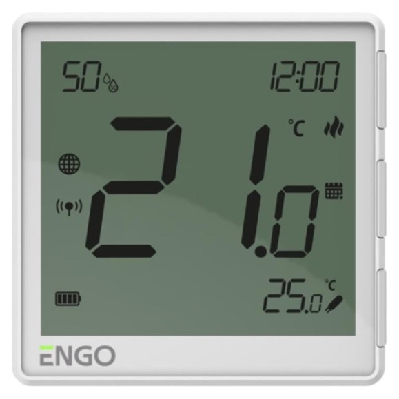 Универсальный терморегулятор ENGO controls белый, с модулем Zigbee, с питанием 230, со встроенным датчиком влажности, с возможностью подключения датчика пола EONE230W