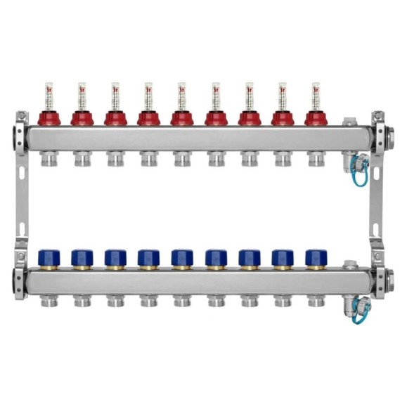 Коллекторная группа BYR PEX из нержавеющей стали, 1-Т9-3/4ЕК L=50 с расходомерами, термостатическими клапанами 2425-09