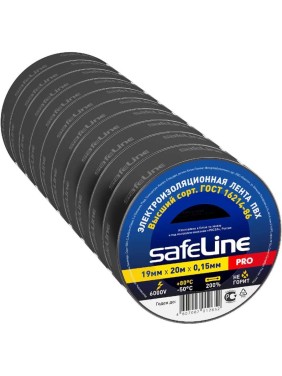 Изолента ПВХ 19мм х 20м черная, набор 10 шт. Safeline 26382