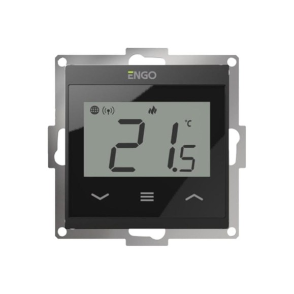 Терморегулятор ENGO controls, проводной, встраиваемый, программируемый, с возможностью подключения выносного датчика, с возможностью подключения к WI-FI, в рамку 55 х 55, черный E55-B