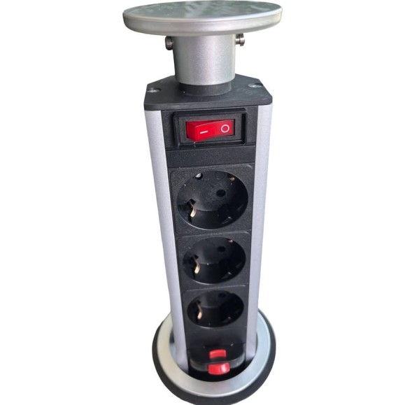Розетка выдвижная встраиваемая LUCKTEK с выключателем, 3x220V, поликарбонат+анод.алюминий, d выреза 6см, цвет серый LK-GN10503S Розетка выдвижная встраиваемая LUCKTEK с выключателем, 3x220V, поликарбонат+анод.алюминий, d выреза 6см, цвет серый LK-GN10503S
