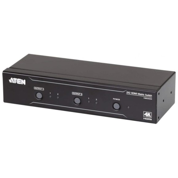 Коммутатор матричный ATEN HDMI, 2 2 монитора, без шнуров, передача сигнала до 15 м.;макс.разр. до 4096x2160/3840 x 2160 60Hz (4:2:0)/30H VM0202H-AT-G