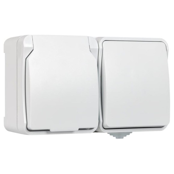 Блок розетка выключатель Smartbuy IP54, белый, Сатурн SBE-04g-16-SWS