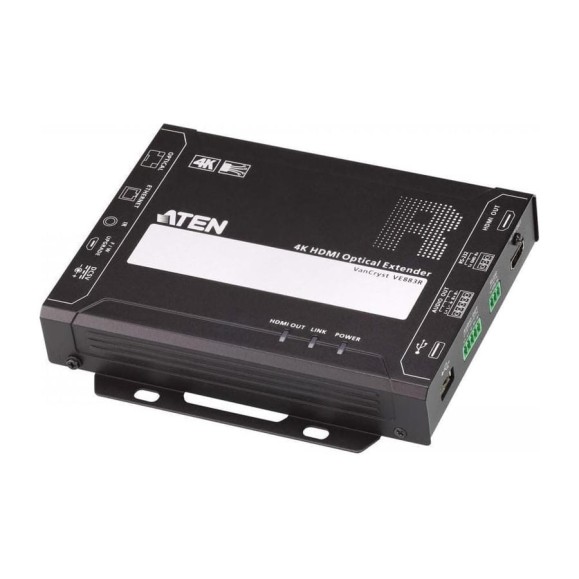 Удлинитель ATEN extender receiver, HDMI+AUDIO+USB+RS232+IR+ETHERNET, 300 м., 2xОптич.волокно многомод.850нм, HDMI+5 клемм+USB A+3 клеммы VE883RK1-AT-G