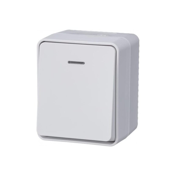 Выключатель 1-клавишный с подсветкой Systeme Electric AtlasDesign Profi IP54, 10 АХ, открытой установки, Белый ATN540113