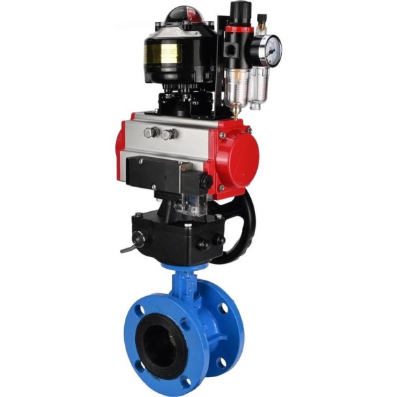 Затвор дисковый DN.ru GGG40-GGG40-EPDM-2W-H Ду100 Ру16 фланц, пневмопривод DA-105, пневмораспределительред PND2-S1EM-52-1NC-J08-220VAC, БПВ APU1-10-40-V08 D050-90346
