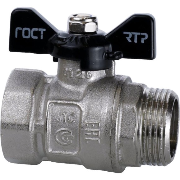 Кран шаровой RTP ГОСТ 3/4'' латунный внутренняя/наружная резьба PN 40, ручка бабочка, 4939 Кран шаровой RTP ГОСТ 3/4'' латунный внутренняя/наружная резьба PN 40, ручка бабочка, 4939
