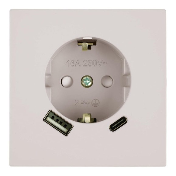 Механизм розетки 1-местной STEKKER защитные шторки, с заземлением 16А + USB + Type C, 250В, 20W, серия Мия, RST16-3119-08, пудровый жемчуг, 50482