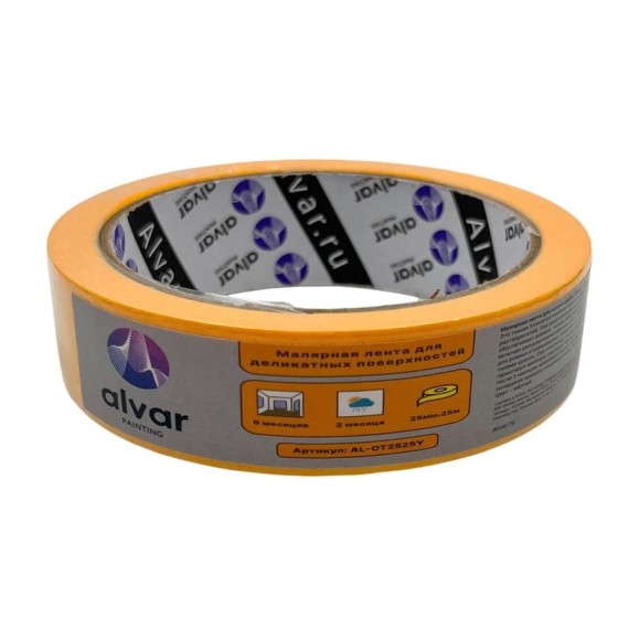 Малярная лента для деликатных поверхностей Alvar 25мм, 25м, желтая (комплект из 5 штук) AL-OT2525Y_5