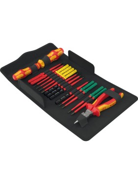 Набор насадок с 2 отвёртками-битодержателями и Пассатижи KNIPEX 08 26 185 WERA Kraftform Kompakt VDE 17 extra slim 2 Tool finder 17 предметов WE-006610