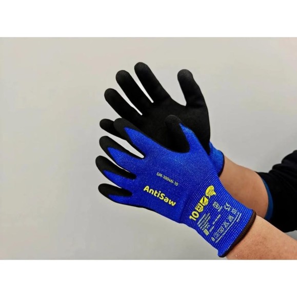 Перчатки из нейлона c нитями HPPE GOLD MANIBUS AntiSaw Cut Level D покрытие песочное вспененный нитрил р.10 (XL) GM-1004N-10