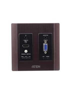 Передатчик ATEN HDMI VGA HDBaseT Настенный с монтажной панелью US/PoH (коричниевый) (4K 100м / 1080p 150м) VE2812AUST2-AT-G