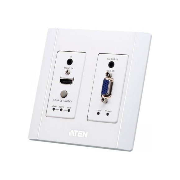 Передатчик ATEN HDMI VGA HDBaseT Настенный с монтажной панелью US/PoH (4K 100м / 1080p 150м) VE2812AUST-AT-G