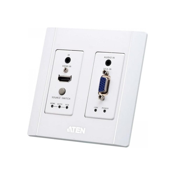 Передатчик ATEN HDMI VGA HDBaseT Настенный с монтажной панелью US/PoH (4K 100м / 1080p 150м) VE2812AUST-AT-G