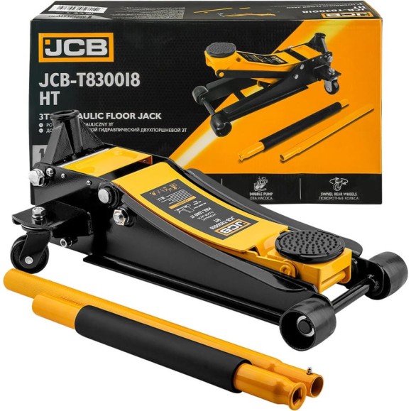 Домкрат подкатной гидравлический двухпоршневой JCB 3т (h min 85мм, h max 430мм) JCB-T830018 HT(66494)